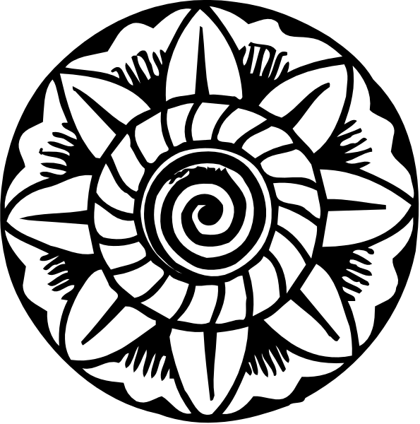 The image shows two decorative patterns with a symmetrical design featuring starburst shapes around an intricate centerpiece that resembles a flower-like pattern within each circle.