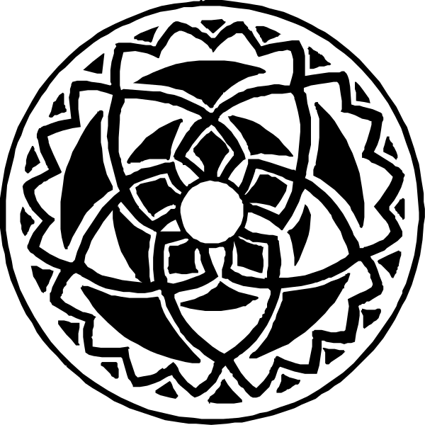 The image shows two black and white circular designs with intricate patterns resembling tribal tattoos on a dark background.
