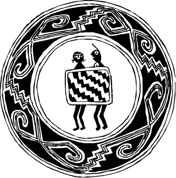 The black and white images show a circular design with two figures standing inside it; there is no text present on these designs.