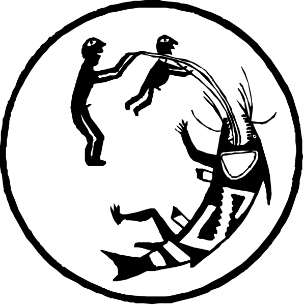 The images show a black and white illustration of an alien creature holding onto two human figures who appear to be falling from its grasp; one figure is on top while another hangs below them in mid-air, with both appearing surprised by their predicament.