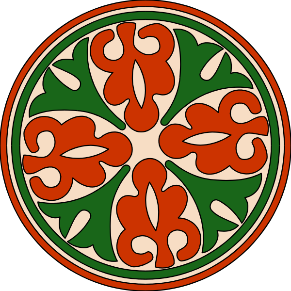 The image shows two circular designs with intricate patterns resembling a stylized flower motif on a dark background.