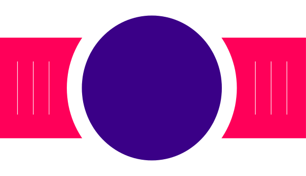 The image shows a stylized graphic with an abstract design featuring geometric shapes including circles and rectangles on what appears to be a purple background within a red border that has white lines creating diagonal patterns across it.