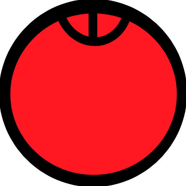 The image shows a red circle with an icon inside it that resembles a person's head wearing glasses on top of their face.