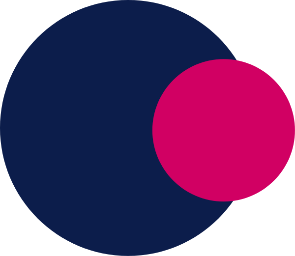 The image shows a simple geometric design with two circles of different sizes connected by lines to form an abstract shape resembling a stylized letter 'V'.