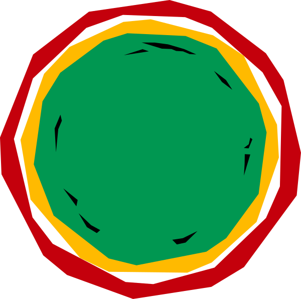 The image shows a simple line drawing of two overlapping circles with different shades: green on top and red below them; there is no additional detail to provide information about any objects, people, animals, actions, or setting within this clip-art representation.