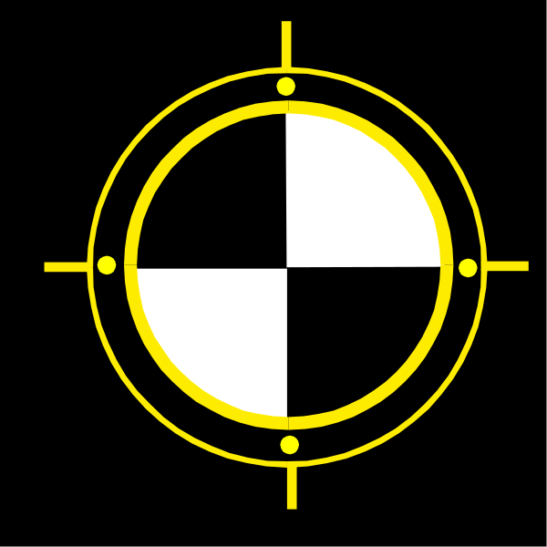 The image shows a black silhouette of an eye within a yellow circle with two lines crossing through it on a dark background.