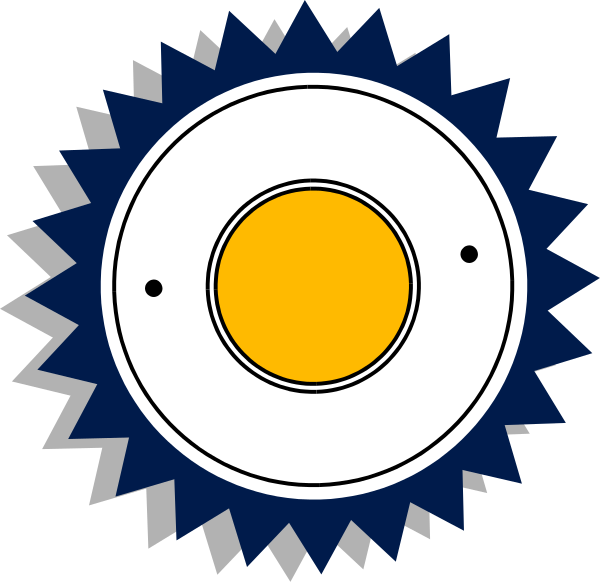 The image shows a stylized representation of an egg with two eyes on it inside what appears to be a gear-like structure against a blue background.
