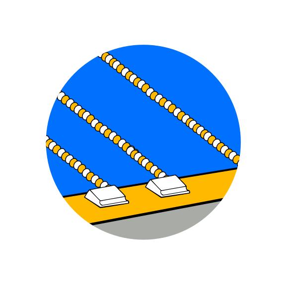The image shows a circular icon with an illustration of three yellow lines on top of each other against a blue background at the bottom center part of it.