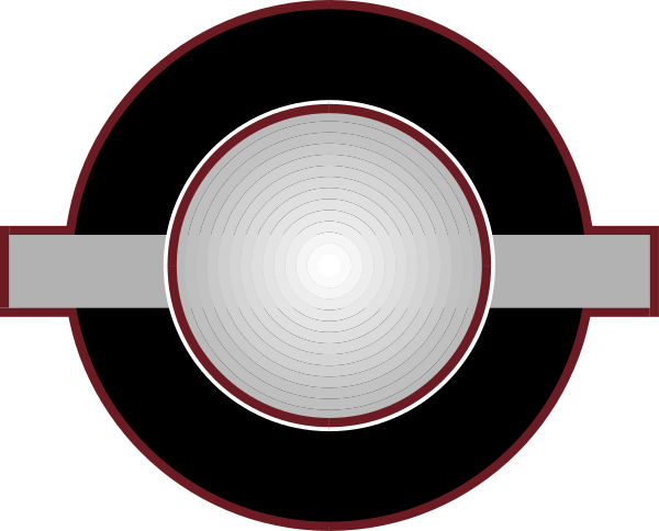 The image shows a stylized representation of an eye with concentric circles around it within what appears to be a circular frame resembling gears or machinery parts against a dark background.