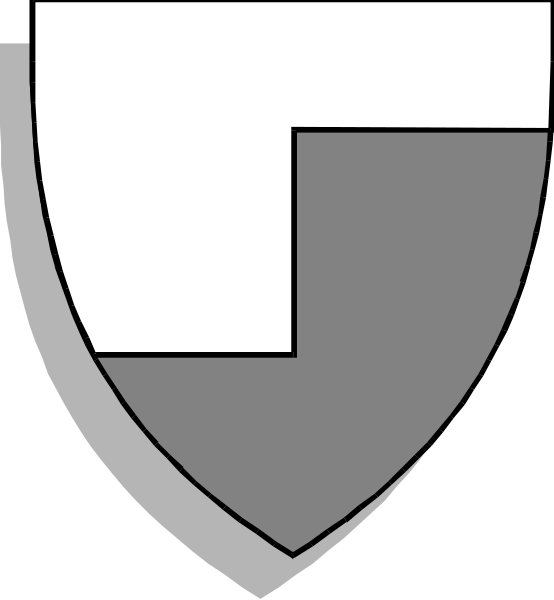 The image shows a shield with an emblem on it next to a flagpole that has no visible flags.