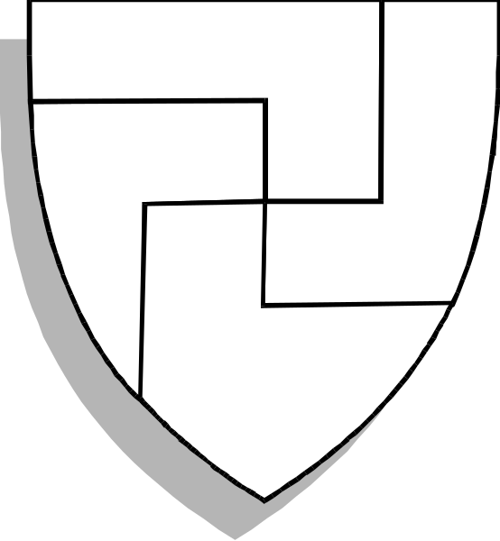 The image shows a shield with an intricate design inside it that resembles a puzzle piece pattern on top of what appears to be a map-like background featuring various shapes such as rectangles and lines connecting them, all set against a white backdrop.