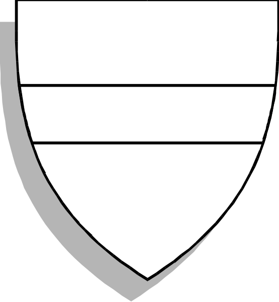 The image shows a shield with four quadrants: two white ones on top left and right corners, each containing an arrow pointing upwards from their respective sides of the shield; one gray quadrant in the bottom center that has three horizontal stripes resembling bars or rays emanating outwardly.