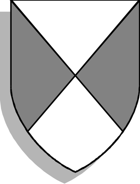 The image shows a shield with four quadrants: two white ones on top left and right corners; bottom half is gray with an X-shaped cross in it.