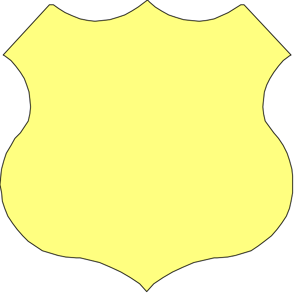 The image shows a black silhouette of two shields with yellow borders on either side against a white background.