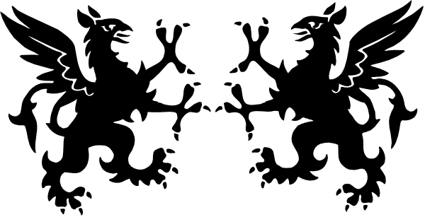 The black background features two white birds with outstretched wings facing each other from opposite corners of a square frame.