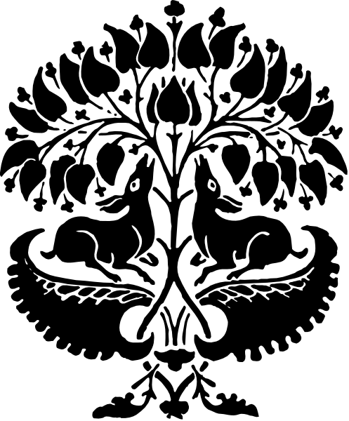 The black silhouette of a dog's face with eyes looking upwards against a dark background.