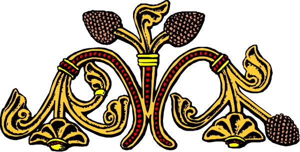 The image shows a decorative border with intricate designs featuring floral patterns interspersed by geometric shapes such as circles and squares in gold on an indistinct background; there is no text present, suggesting it may be used for embellishment or framing purposes within other artwork or documents.