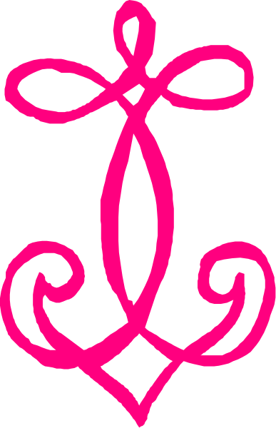 The image shows a pink stylized emblem with an anchor design at its center on what appears to be a black background.