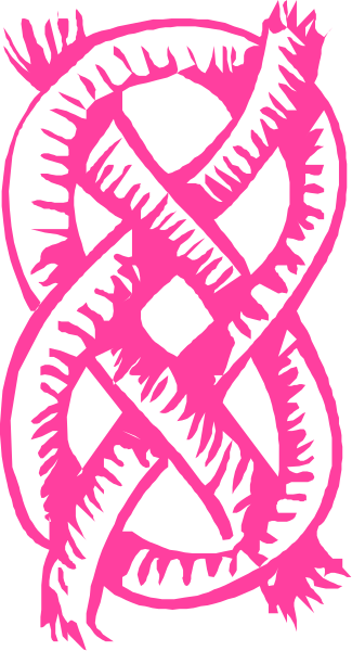 The pink logo features a stylized design that resembles an abstract representation of two intertwined snakes with intricate patterns on their bodies; it is set against a white background.