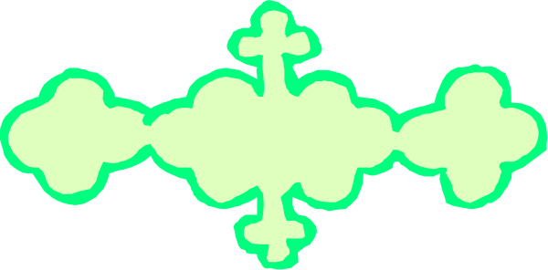 The image shows a green cross on top of an abstract design with multiple shapes that resemble leaves or flowers below it against a dark background.