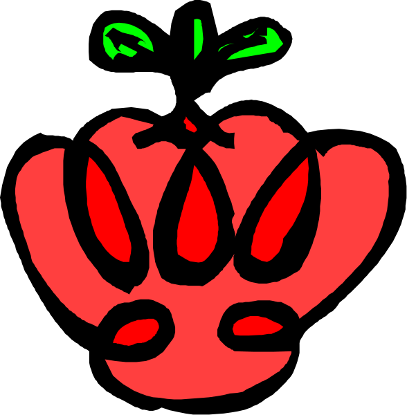 The image shows a red tomato with three green leaves on top of it against a black background.