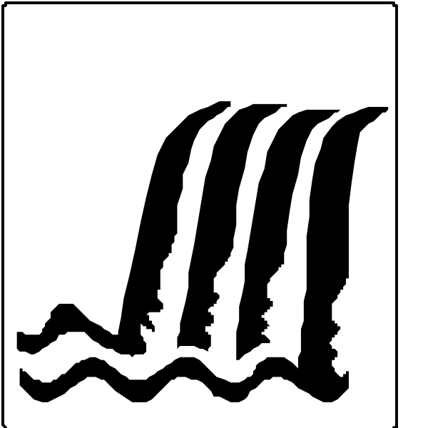 The black and white logo of a company with waves on it.