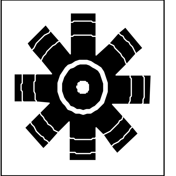 The black and white logo features a stylized compass rose with eight cardinal points at its center on top of an abstract design that resembles gears within two concentric circles; to the left is text reading "GPS" in bold, capital letters.