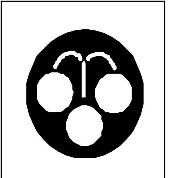 The image shows a black and white icon of an apple with three leaves on it next to another symbol that appears to be a stylized representation of two bananas connected by what looks like a stem at their ends, set against a plain background.