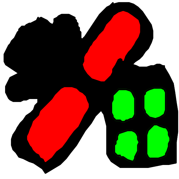 The image shows a red pill with three green pills next to it on what appears to be an electronic device display screen.