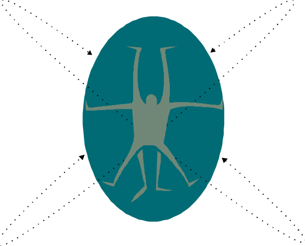 The image shows a stylized graphic of an oval with two human figures inside it; both hands appear to be raised in triumphant gestures against different backgrounds that resemble flags on either side.