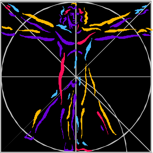The image shows a black and white illustration of anatomy diagram with two figures: on top is a human figure in profile view from behind; below it appears to be another figure that seems like a stylized representation, possibly symbolic rather than realistic or scientifically accurate.
