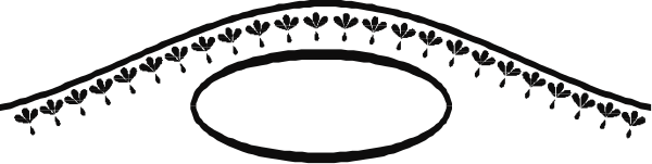 The image shows a black and white illustration of an abstract design with circular patterns resembling gears within it.