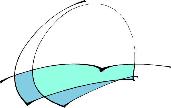 The image shows a stylized graphic of an abstract boat with blue water around it on white background.