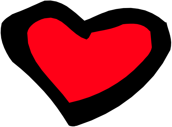 The image shows a red heart shape with black outlines against a gray background.