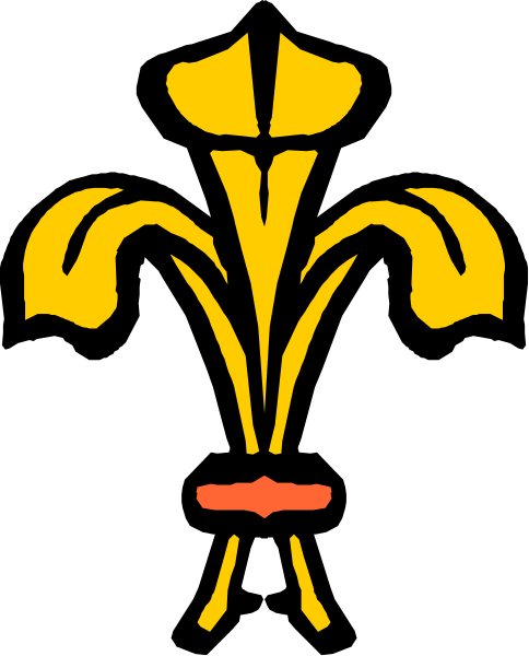 The image shows a stylized emblem with an abstract design resembling a flower within two symmetrical shapes that could be interpreted as leaves on either side of it; there is no text present in this clip-art illustration, and its background color appears to blend into neutral tones without any distinct features.