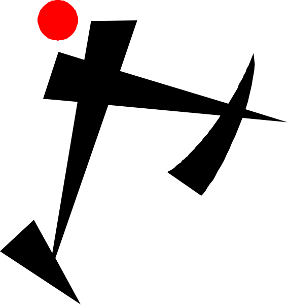 The image shows a red dot on top of an object that resembles a black rectangle with two white lines forming its sides; below this is another smaller rectangular shape in gray tone against a dark background.