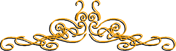 The image shows a black background with an orange swirl design at the bottom right corner.