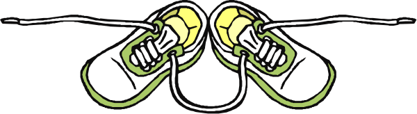 The image shows a pair of shoes tied together with shoelaces on top of each other against a dark background.
