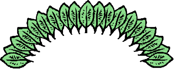 The image shows a green leafy pattern on top of an arch with leaves at both ends against a dark background.