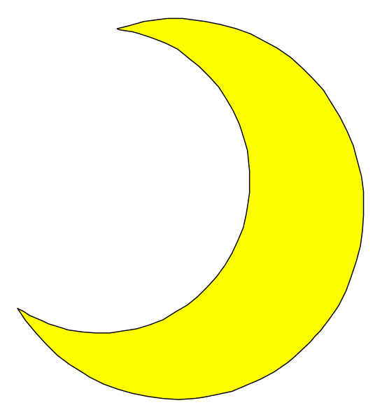 The image shows a simple black and white representation of an eclipse with a yellow crescent moon against a dark background on one side transitioning to light gray in another section.