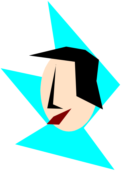 The image shows a pixelated representation of an abstract face with exaggerated features on what appears to be a black background within another square frame that has diagonal lines creating geometric shapes around it.