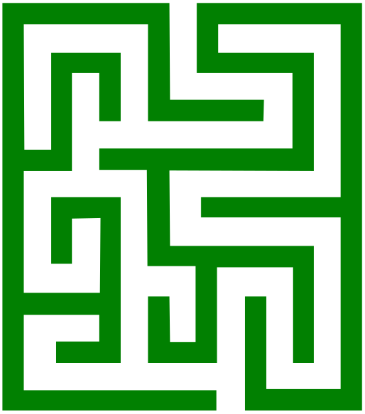 The image shows a black maze with green walls on a gray background.