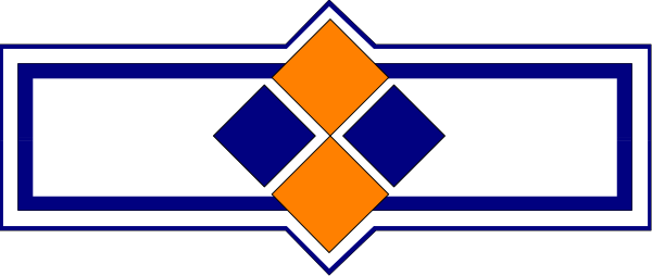 The image shows a stylized graphic with geometric shapes resembling an abstract design on what appears to be a flag background; it includes blue rectangles forming borders around two central orange diamond-like patterns that could represent stars, and there is no text present in this clip art version of the logo.
