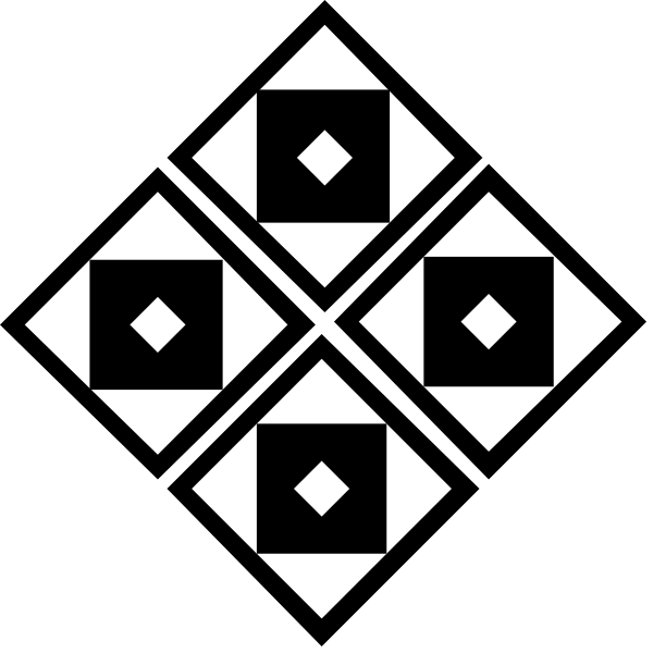 The image displays a black and white pattern consisting of interconnected diamond shapes with smaller diamonds inside them forming an intricate design within what appears to be a larger square frame.