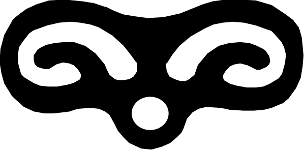 The black and white logo of a company with an abstract design resembling two stylized eyes on either side of what appears to be a nose in between them.