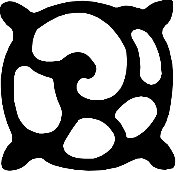 The image shows a black and white logo with an abstract design that resembles two overlapping circles forming what appears to be a stylized letter 'S'.