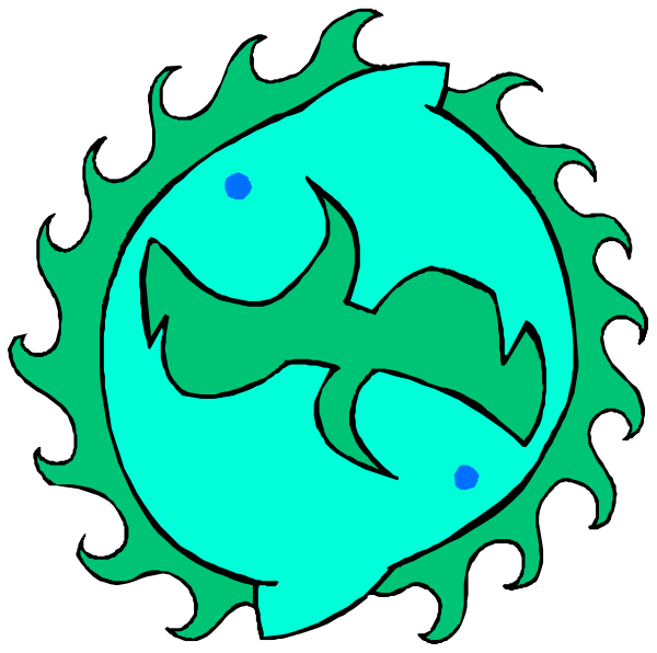 The image shows a cartoon depiction of an alien with two eyes on its head that is smiling at another creature resembling a fish-like being in front of it.