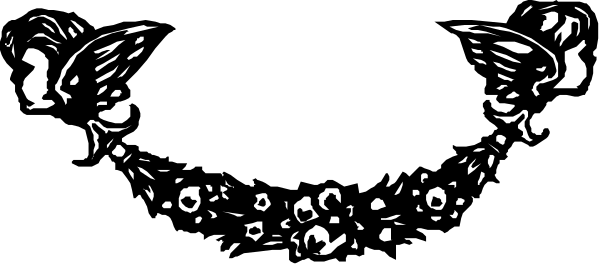 The black and white photo shows a decorative border with intricate patterns that resemble leaves at both ends of what appears to be an abstract design in between them.