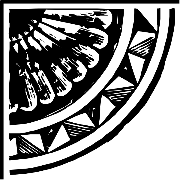 The black and white silhouette of a bird with its wings spread out against an indistinct background.