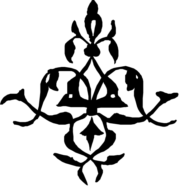 The image shows a black and white logo with an intricate design that includes geometric shapes resembling stylized leaves or petals around what appears to be a central emblem featuring two intersecting lines, possibly representing symmetry or balance.